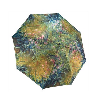 Umbrela de dama, Galleria, cu model Irises de Monet, pliabila, cu husa, multicolora Umbrela de dama, Galleria, cu model Irises de Monet, pliabila, cu husa, multicolora