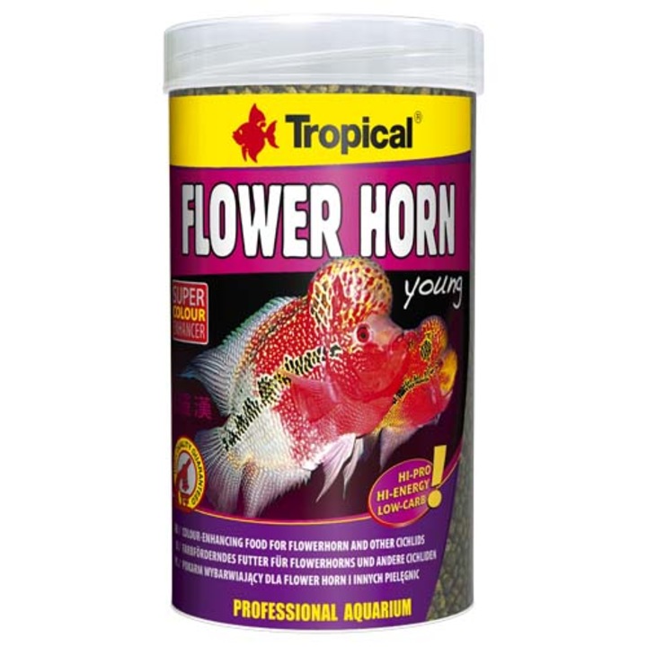 Hrana pentru imbunatatirea culorii pentru pesti Tropical Flower Horn Young Pellet 250ml / 95g