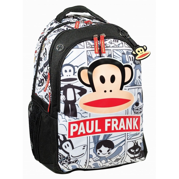 Ghiozdan scoala Paul Frank, cu trei compartimente, buzunare laterale pentru sticla apa si bretele ergonomice