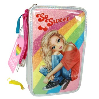 Penar echipat complet 3 fermoare, Top Model, roz, curcubeu cu sclipici, 20x13x7.5 cm Penar echipat complet 3 fermoare, Top Model, roz, curcubeu cu sclipici, 20x13x7.5 cm