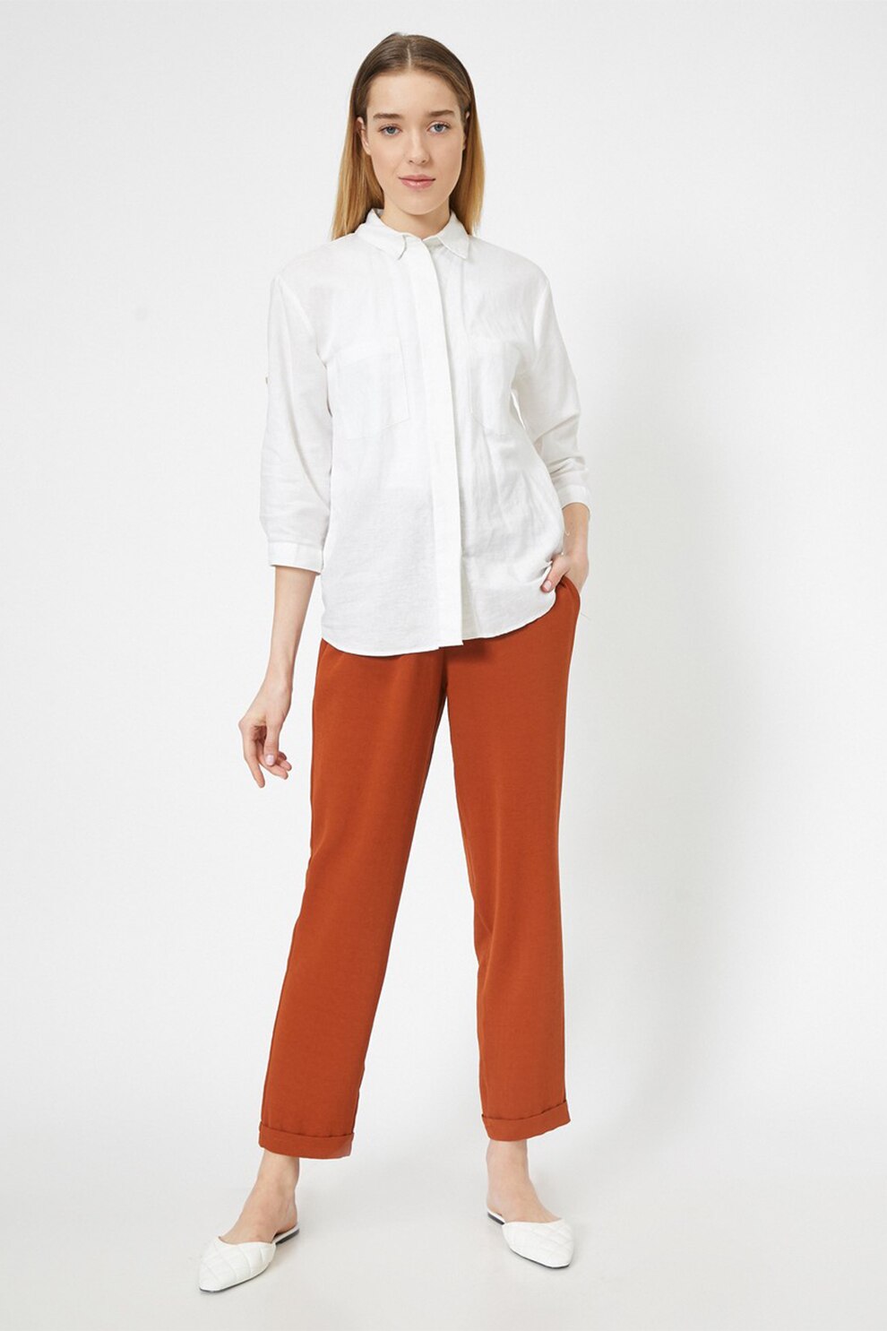 KOTON, Pantaloni cu talie ajustabila si snur, Scortisoara, XS