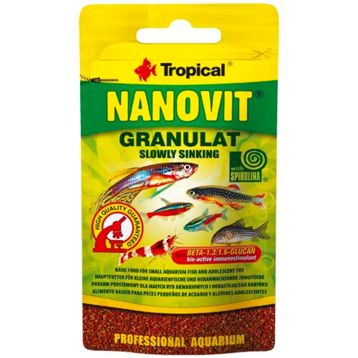 Hrana granulata pentru pesti mici de acvariu Tropical Nanovit Granulat, 10g