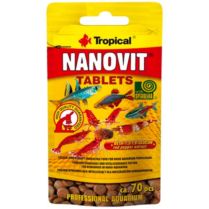 Hrana bogata in proteine pentru pesti mici Tropical Nanovit Tablets, 70 tablete, 10g