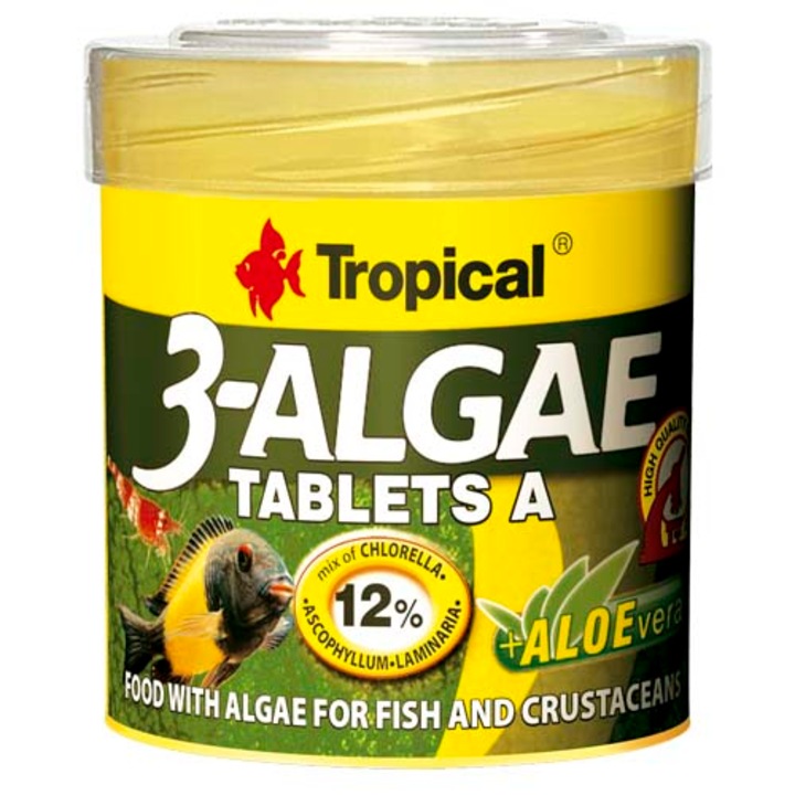 Hrana cu alge pentru pesti de apa dulce si de mare Tropical 3-Algae Tablets A, 50ml / 36g