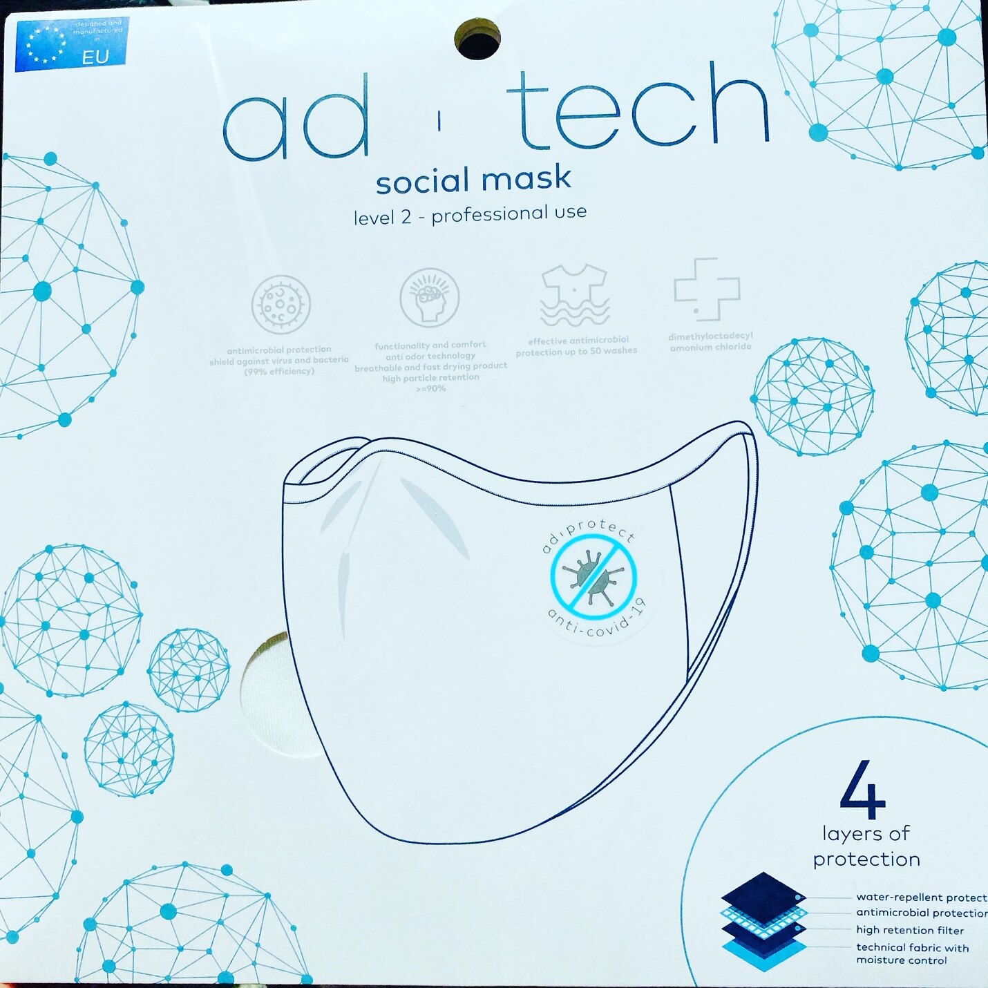 Masca textila MoXadTech alb, PV1, nivel 2, 1 pliu, 4 straturi eMAG.ro