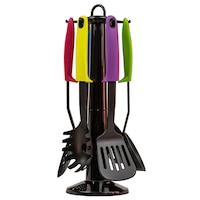 set 6 ustensile de bucatarie cu maner multicolor si suport rotativ prima kitchenware negre din nylon imagen 3_0_
0