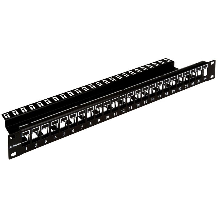 Patch panel 19" 24 portos (SFA) (SFB) üres, Schrack, rackbe helyezhető, 1UH, 19", FEKETE, rövid