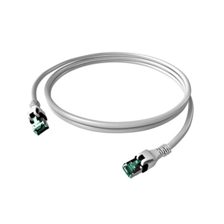 Cablu patchcord Cat.6A 10G S/FTP dublu ecranat Schrack RJ45 LSOH 500MHz gri, cu led rosu 1,0 m