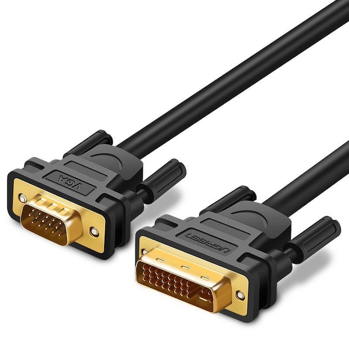 Cablu video UGREEN DV102 DVI tata - VGA tata, FullHD, 60Hz, 2 moduri, 2m, Negru
