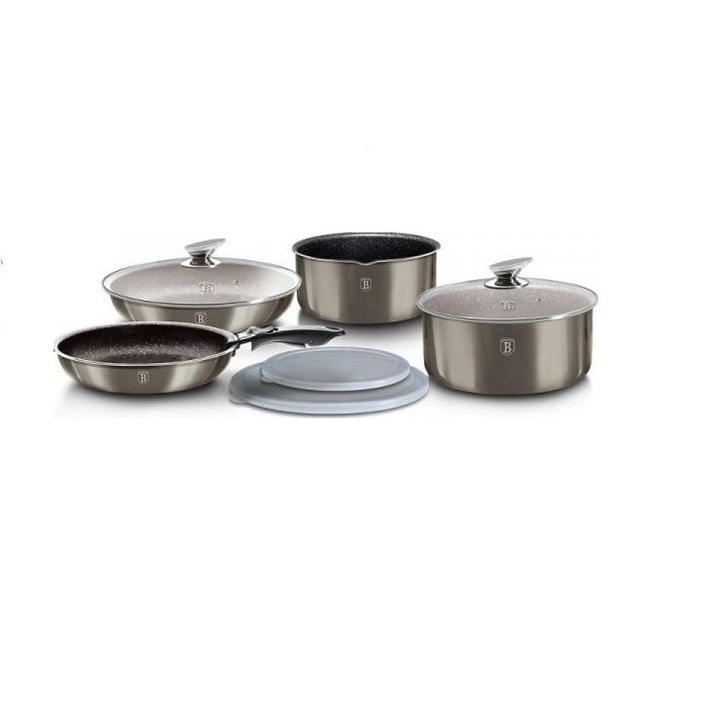 Set oale si tigai Carbon Metalic Line Berlinger Haus bh 6148 cu maner detasabil din aluminiu forjat, 9 piese