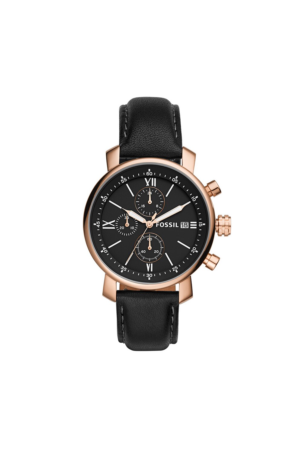 Fossil, Ceas cronograf cu o curea de piele, Negru/Auriu rose