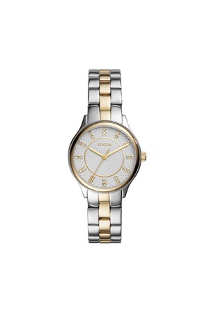 Fossil, Ceas de otel inoxidabil, decorat cu cristale transparente, Argintiu/Auriu