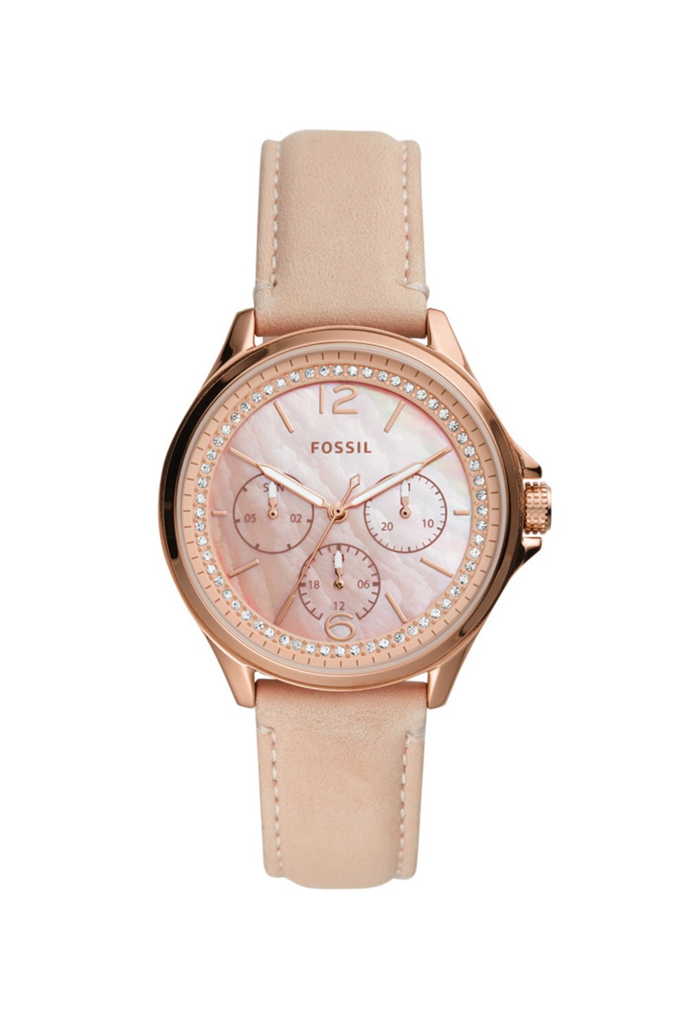 Fossil, Ceas cu functii multiple decorat cu cristale, Roz piersica/Auriu rose