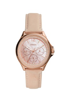 Fossil, Ceas cu functii multiple decorat cu cristale, Roz piersica/Auriu rose Fossil, Ceas cu functii multiple decorat cu cristale, Roz piersica/Auriu rose