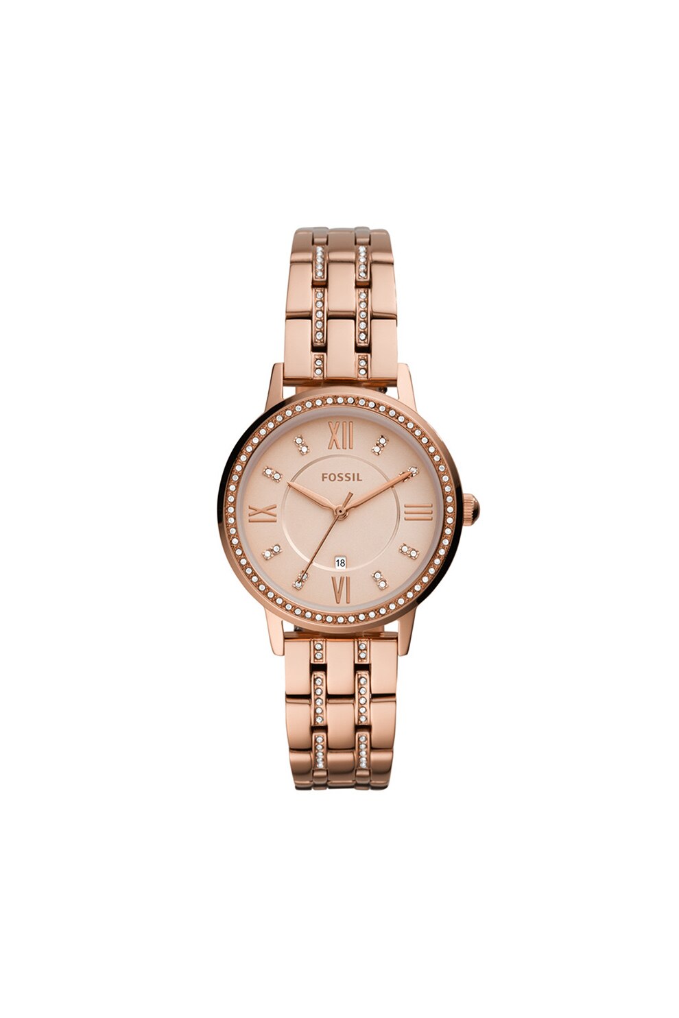 Fossil, Ceas quartz din otel inoxidabil decorat cu cristale, Auriu rose
