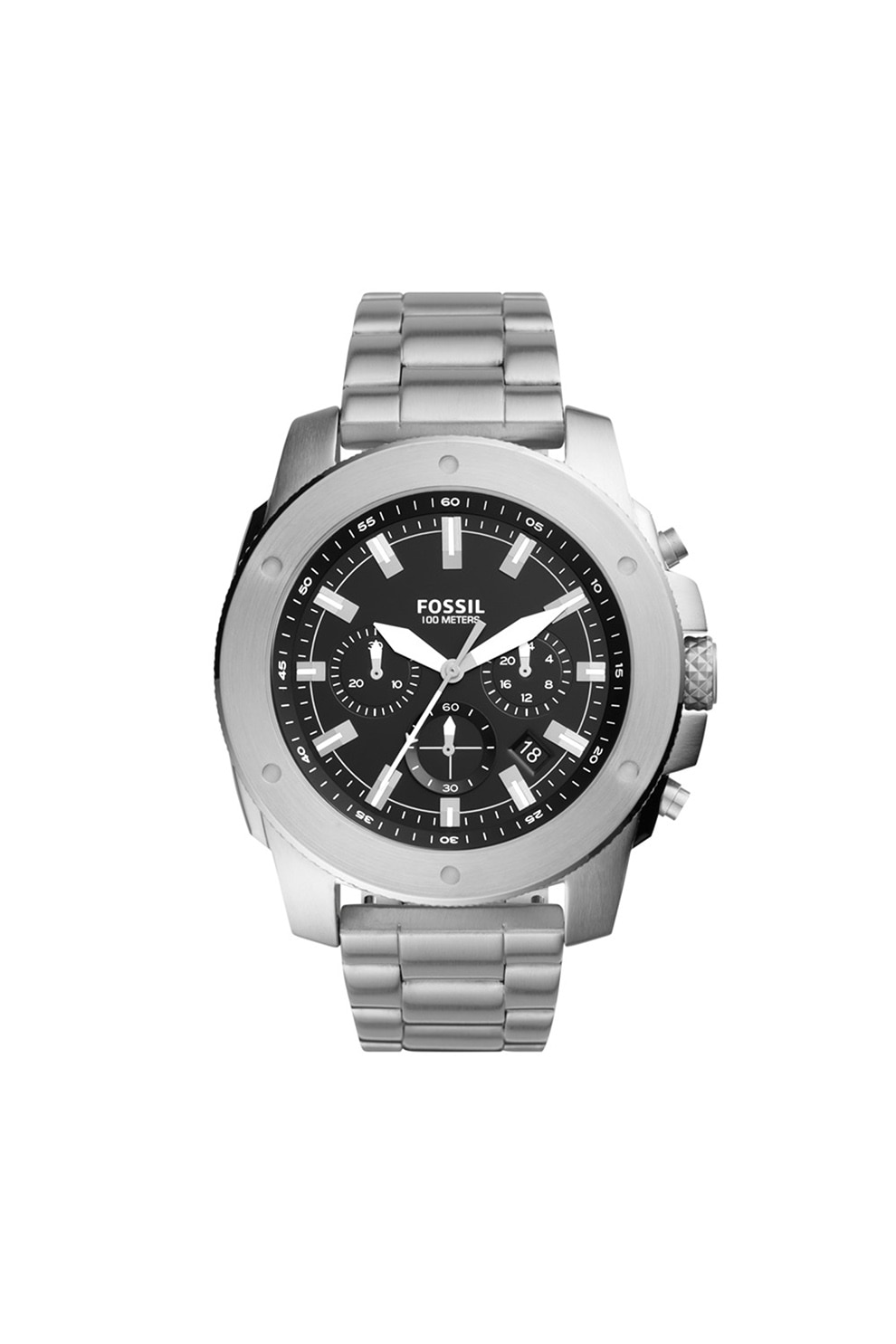 Fossil, Ceas cronograf cu o bratara metalica Mega Machine, Argintiu
