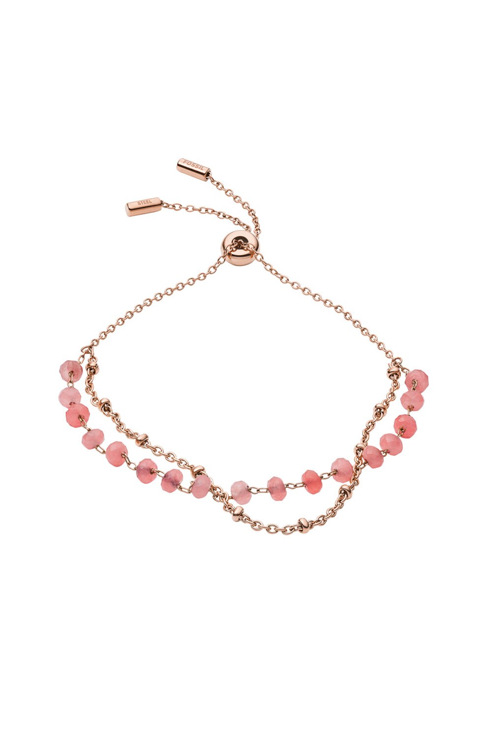 Fossil, Bratara din otel inoxidabil cu quartz rose, Auriu/Roz