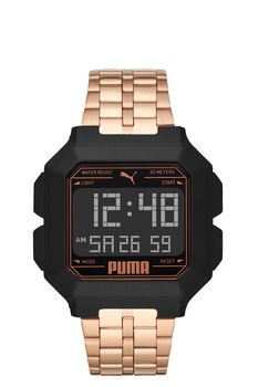 Puma, Ceas digital cu bratara de otel inoxidabil, Negru/Auriu rose Puma, Ceas digital cu bratara de otel inoxidabil, Negru/Auriu rose
