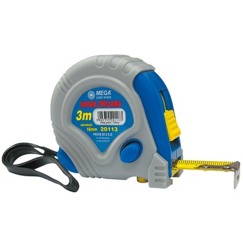 Ruleta cauciucata cu triplu blocare Mega, 3 m x 16 mm, blister Ruleta cauciucata cu triplu blocare Mega, 3 m x 16 mm, blister