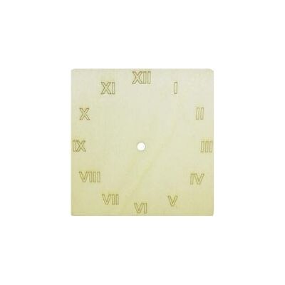 Cadran ceas din lemn - model patrat cu cifre romane, 15 x 15 cm