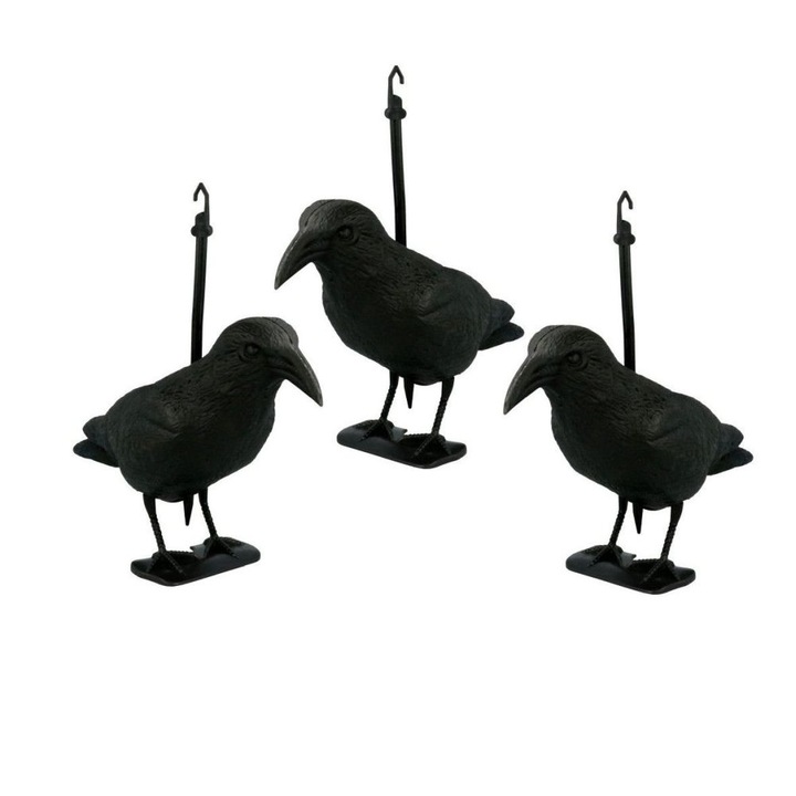 Set 3 Corbi sperietoare de pasari, 42x14x23 cm, negru