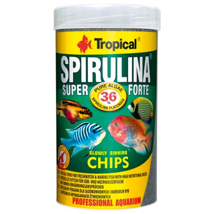Hrana cu spirulina pentru pesti Tropical Super Spirulina Forte Chips, 100ml / 52g