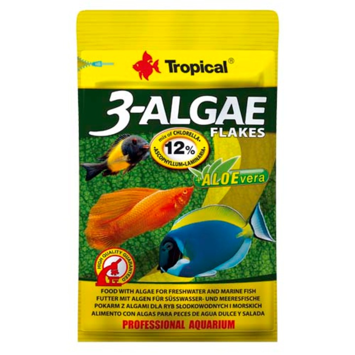 Hrana cu alge pentru pesti de apa dulce si de mare Tropical 3-Algae Flakes, 12g