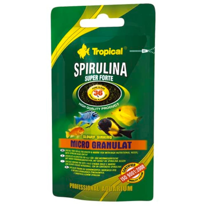 Храна за сладководни и морски риби Tropical Super Spirulina Forte Micro Granulat, 22гр
