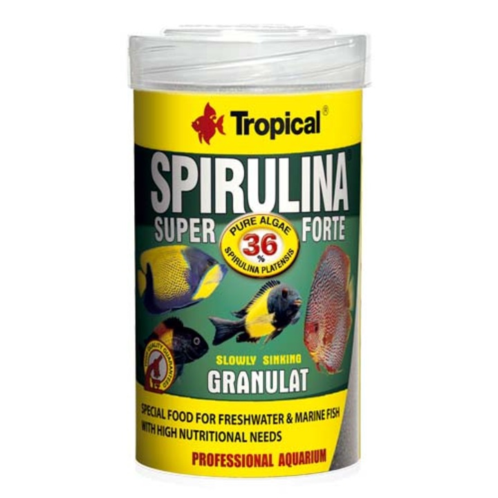 Hrana granulata cu spirulina pentru pesti Tropical Super Spirulina Forte Granulat, 100ml / 60g