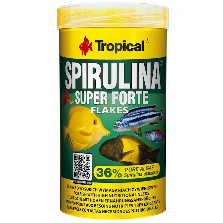 Hrana cu spirulina pentru pesti Tropical Super Spirulina Forte, 250ml / 50g