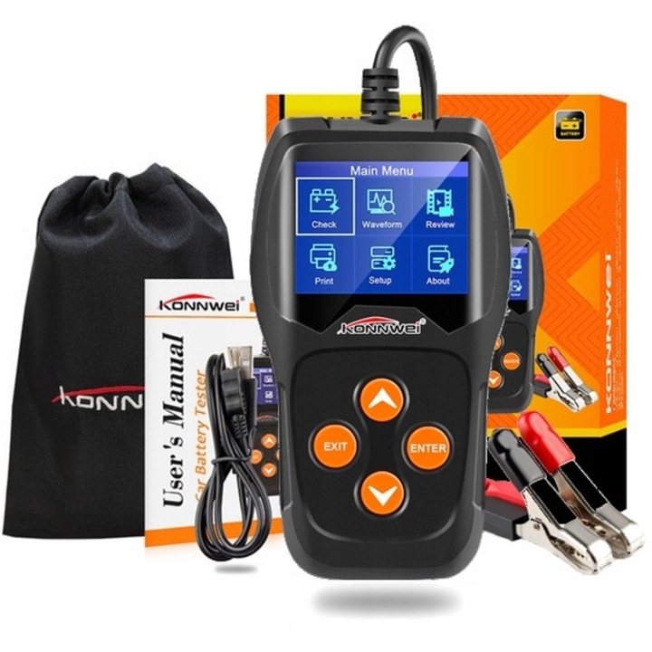 Tester auto baterii si diagnoza autoturisme, camioane, utilitare 12V/24V, Konnwei KW600