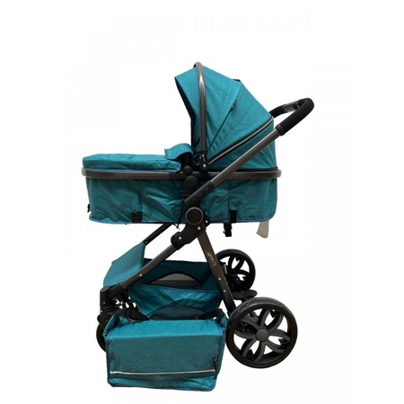 Carucior 2 in 1, Cu landou Reversibil, copertina extensibila, geanta pentru scutece, strangere compacta, plasa de insecte si saltea bambus, Turcoaz