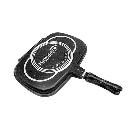 Tigaie Dubla Grill Hausberg HB-H1540NG, interior antiaderent, 36 cm, marmura, Negru