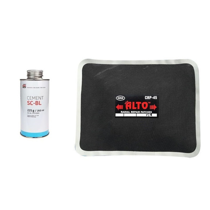 Set doua petice mari pentru reparat anvelope si solutie de lipit REMA