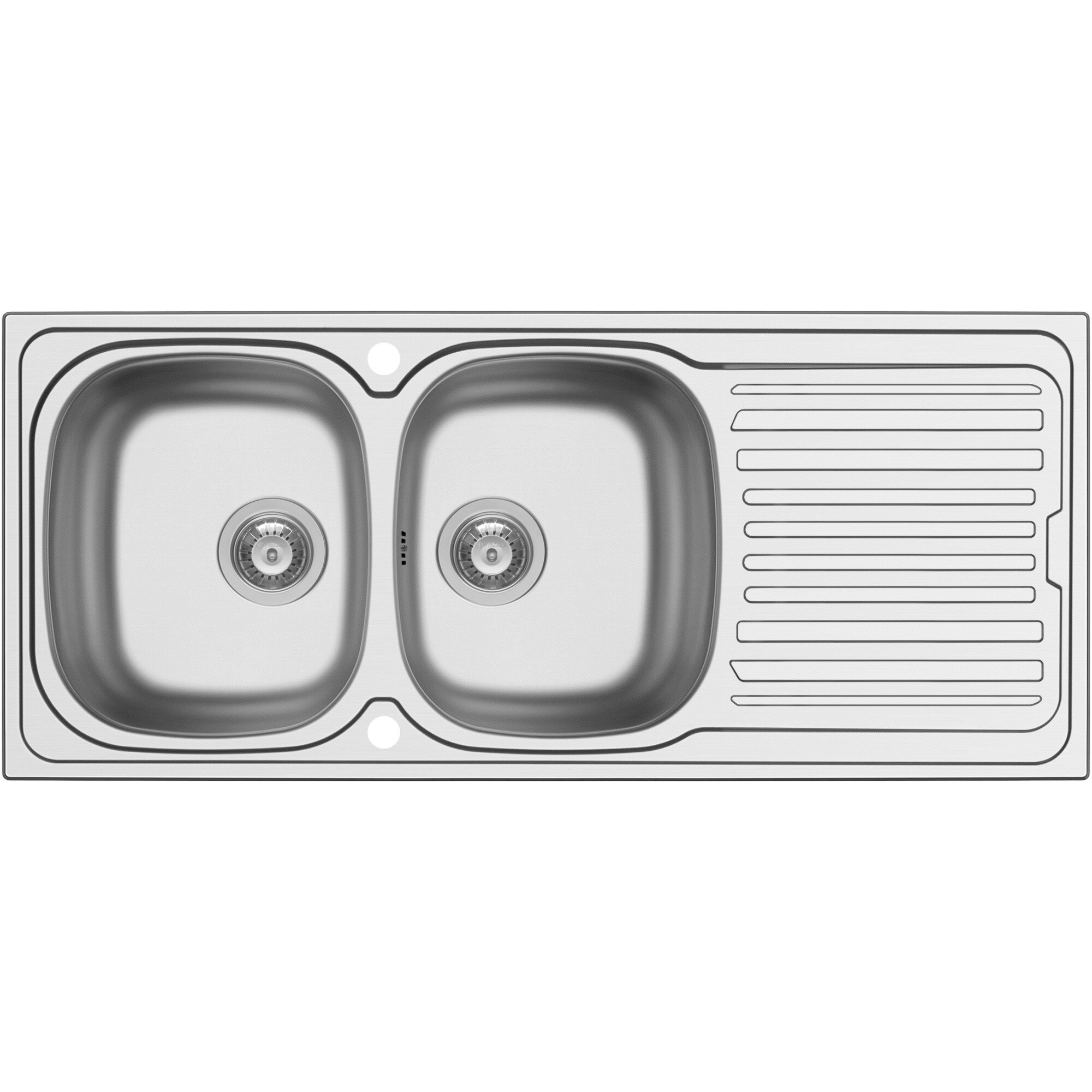 Chiuveta bucatarie Pyramis AURORA 116x50cm, 2 cuve, 1 picurator, adancime 150mm, finisaj texturat, reversibila, inox