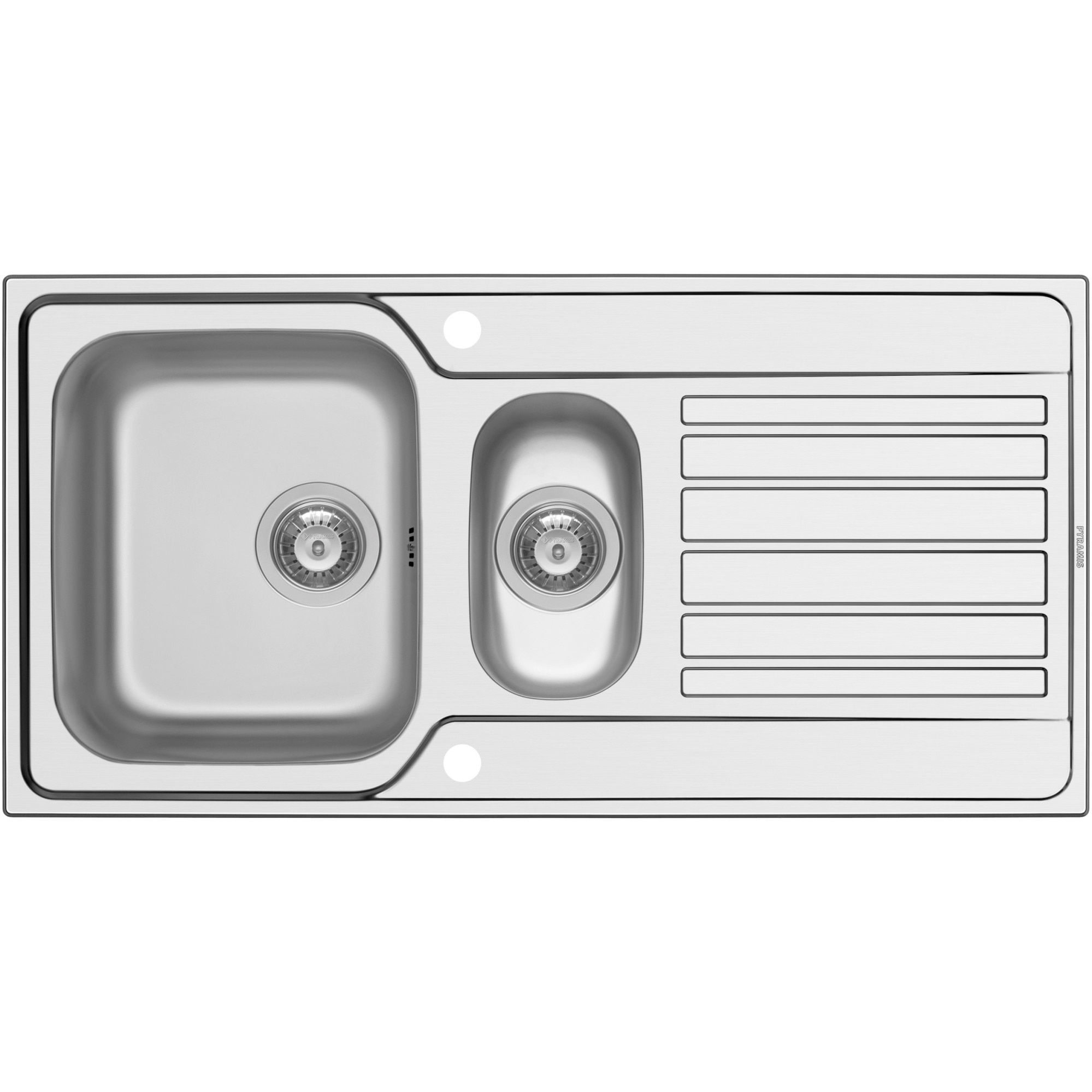 Chiuveta bucatarie Pyramis FEDRA EXTRA 100x50cm, 2 cuve, 1 picurator, adancime cuve 180mm, finisaj lucios, reversibila, inox