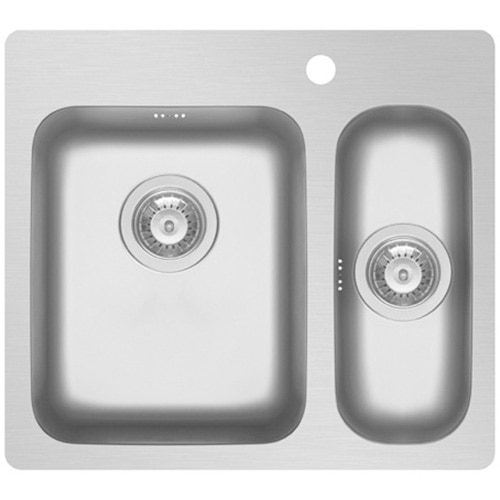 Chiuveta bucatarie Pyramis ZERIA 58x52cm, 2 cuve, adancime cuva mare 180mm, finisaj lucios, incorporabila in blat, orientare stanga, inox