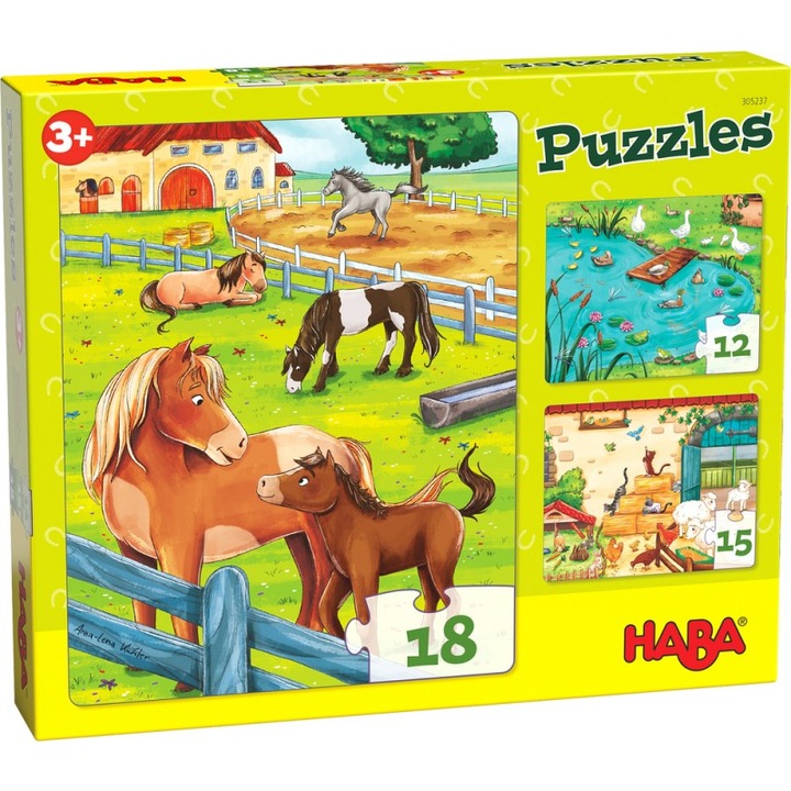 Комплект пъзели Haba, Животни във фермата , 3 пъзела
