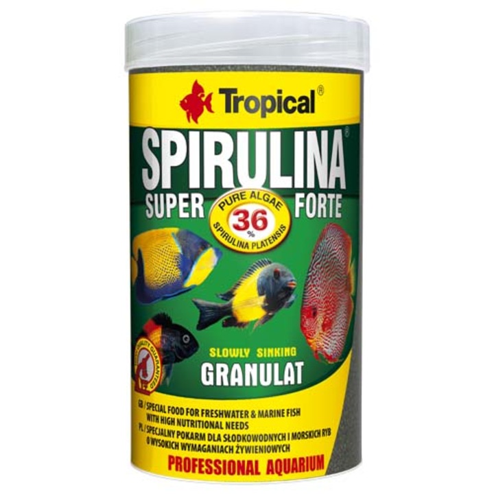Hrana granulata cu spirulina pentru pesti Tropical Super Spirulina Forte Granulat, 250ml / 150g