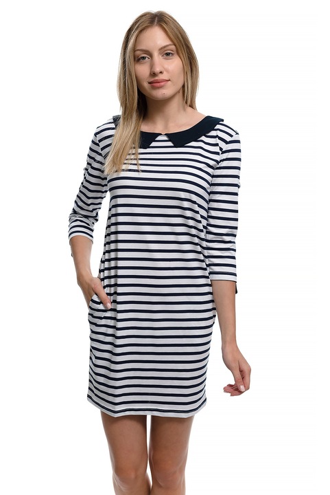 Női Printex ruha, tengerész, rövid, nyári, gallérral, sötétkék/fehér