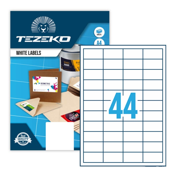 48,5*25,4 mm Tezeko A4 íves etikett címke, fehér színű (100 ív/doboz)