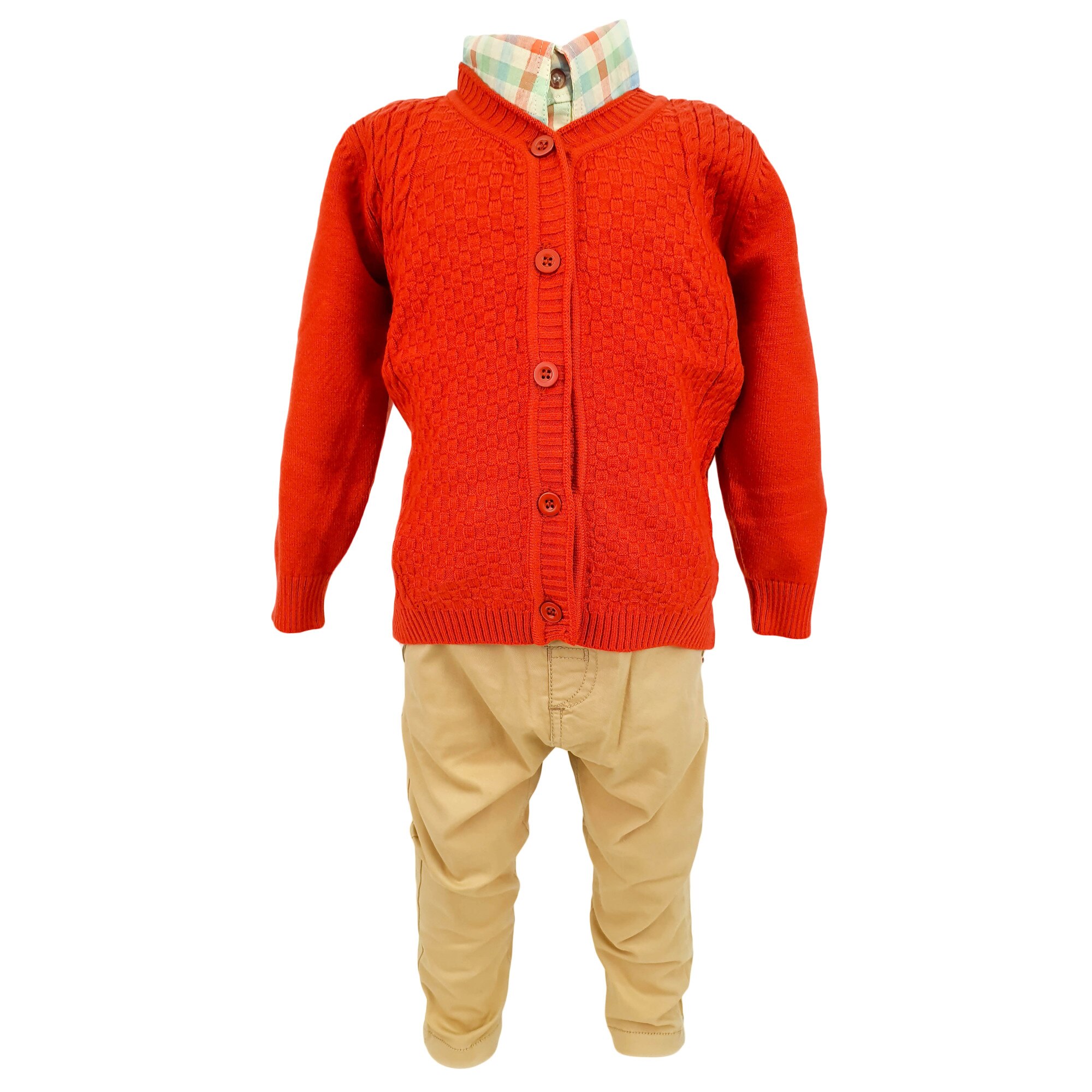 Compleu patru piese pentru baieti model Basic Trendy maro-crem