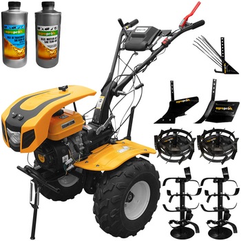 Pachet motocultor AgroPro HS 1000B NEW, motor 7 CP, latime lucru 80-100 cm, freze, roti cauciuc, roti metal, rarita reglabila, plug arat, plug cartofi, 2l ulei AgroPro Pachet motocultor AgroPro HS 1000B NEW, motor 7 CP, latime lucru 80-100 cm, freze, roti cauciuc, roti metal, rarita reglabila, plug arat, plug cartofi, 2l ulei AgroPro