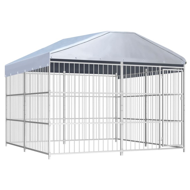 Padoc/Tarc de exterior cu acoperis pentru caini vidaXL, 300x300x200 cm