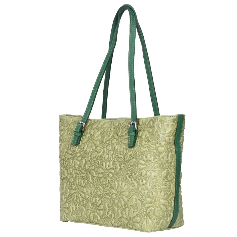 Geanta din piele amprentata cu model floral Emilia verde