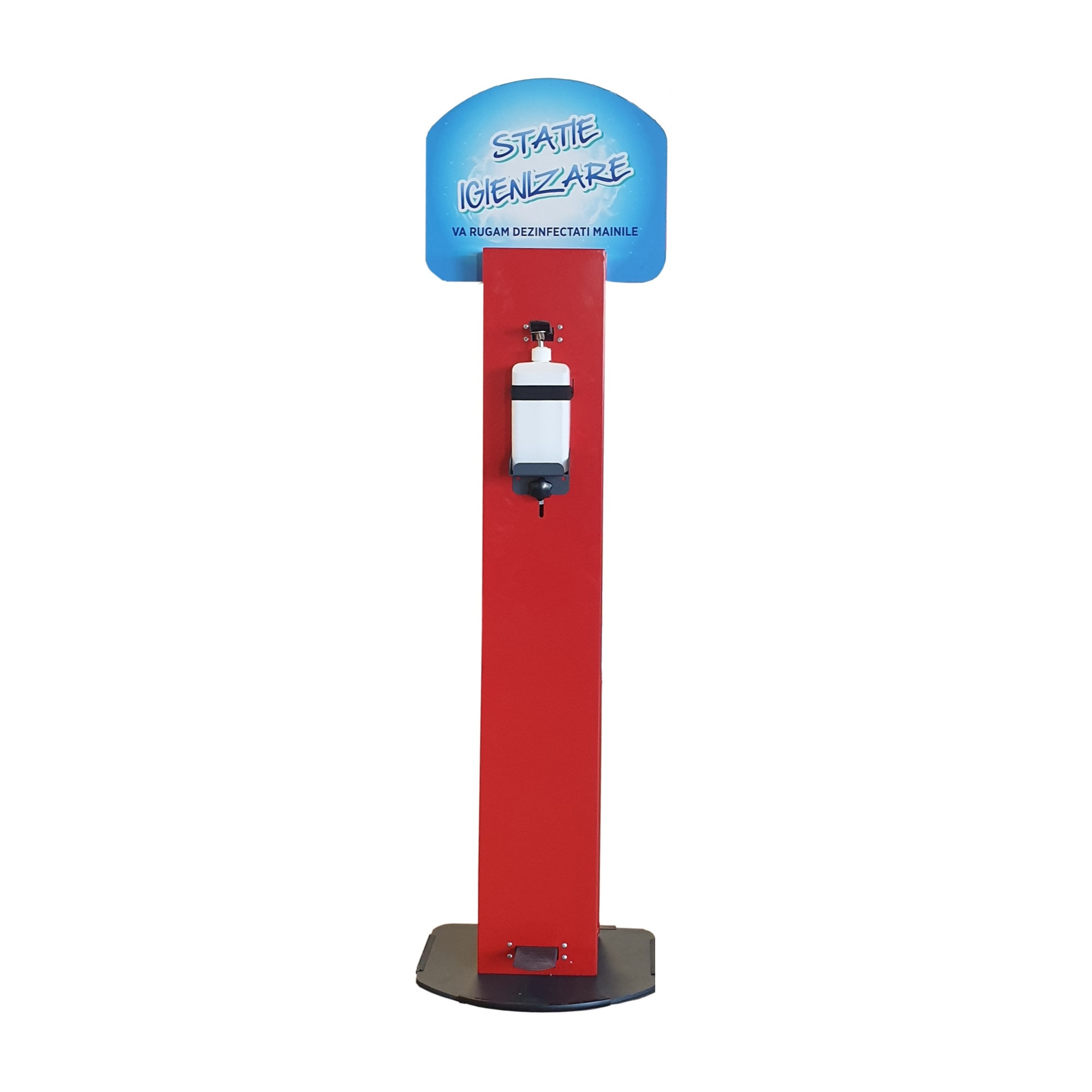 Stand Dispenser dezinfectant cu pedala, metal, rosu, 153x33x40 cm, 1 l