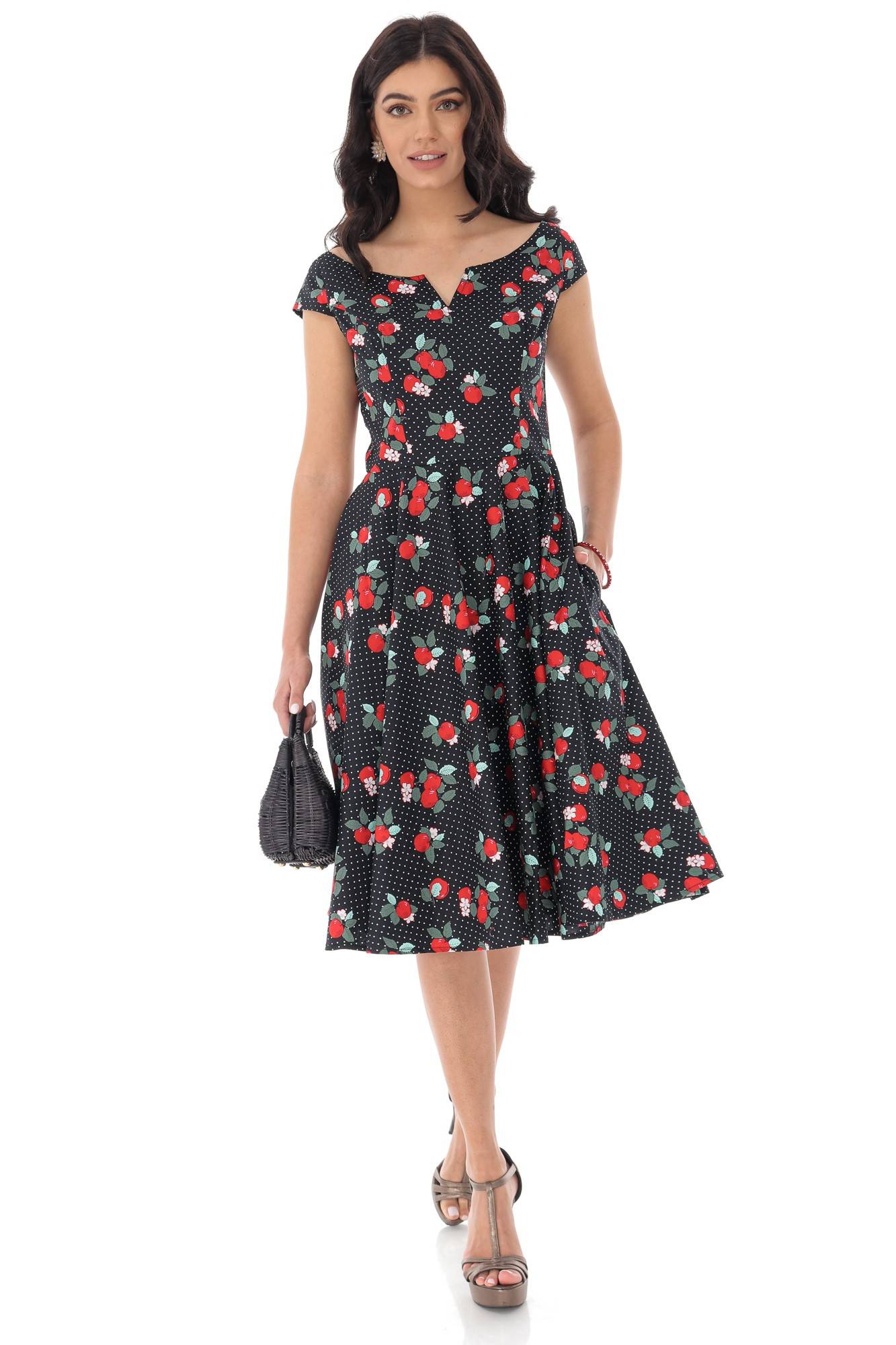 Rochie din bumbac cu buline, ROH, Negru