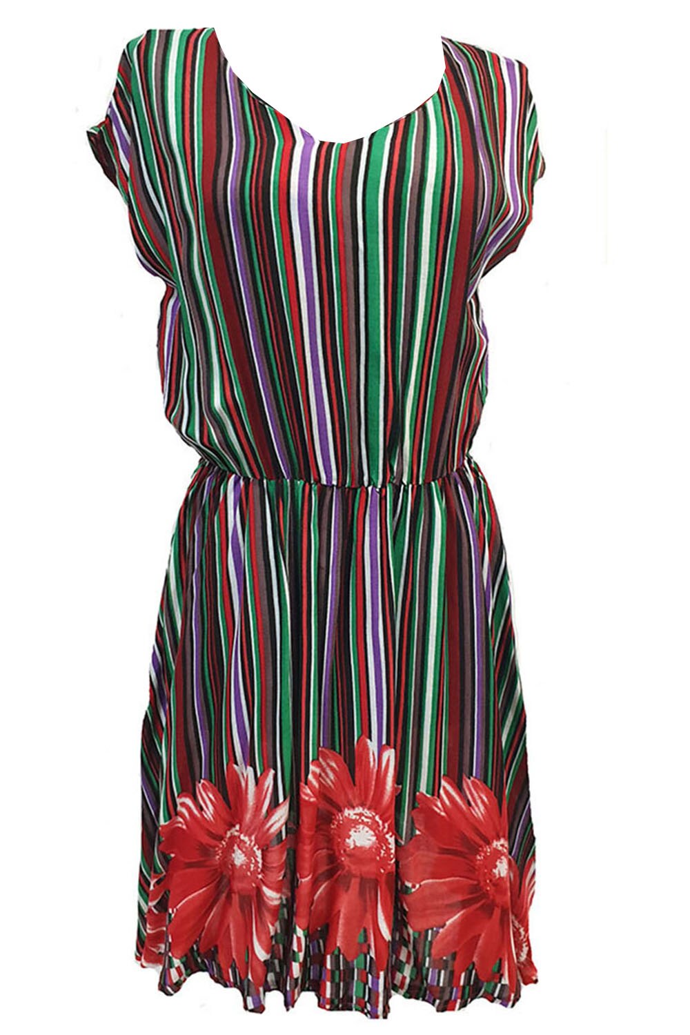 Rochie de zi in dungi cu flori Smash, viscosa