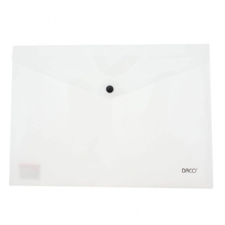 Mapa Plic Plastic A4 DACO, Inchidere cu Capsa, 200 MIC, Culoare Alba