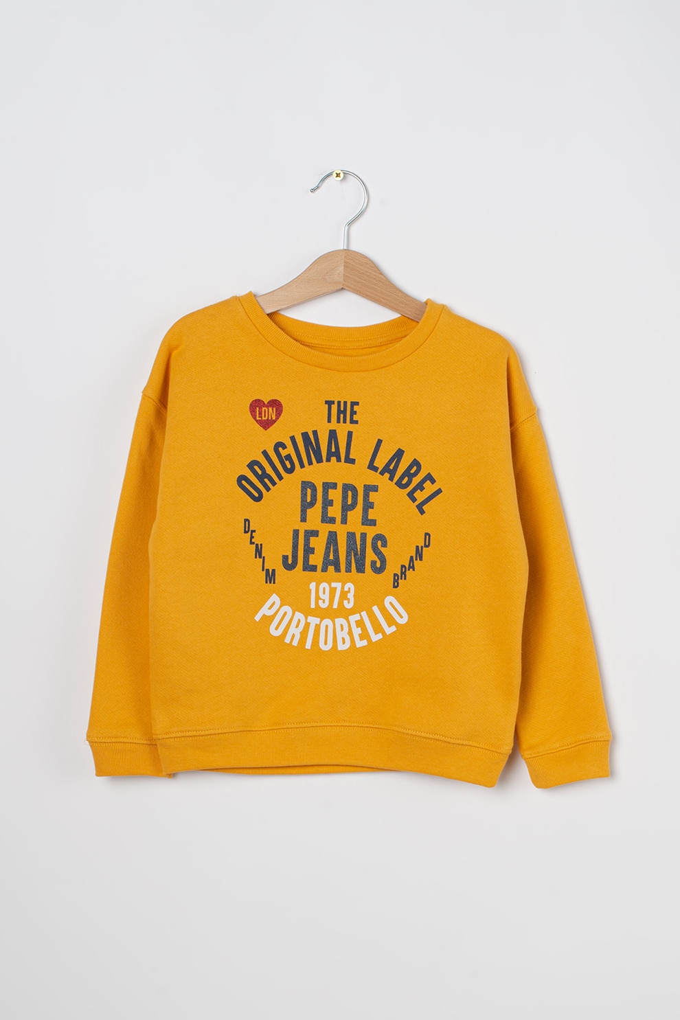 Pepe Jeans London, Bluza sport de bumbac cu imprimeu logo, Galben sofran/Negru/Rosu